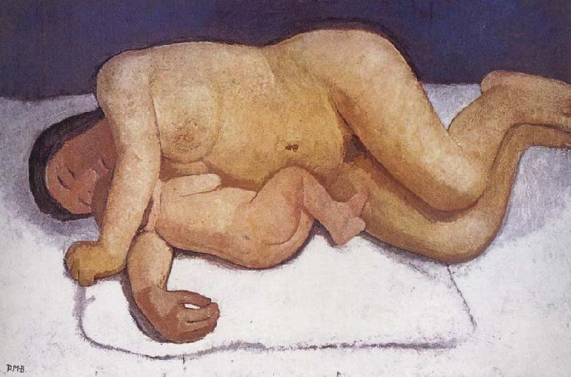 Paula Modersohn-Becker Mother and son leaned oil painting picture